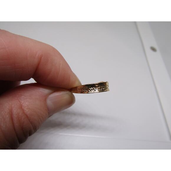 Gold Tone Etched Earrings Dangly Hoop Boho Cottagecore Oval Hinge 3/4" Minimal - Picture 4 of 5